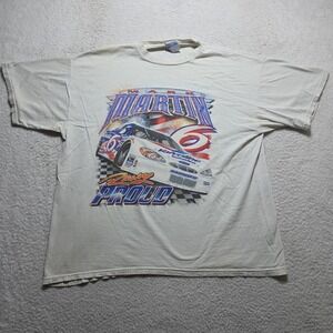 VINTAGE MARK MARTIN NASCAR ALL-OVER DOUBLE SIDED TSHIRT 2X Faded Stained